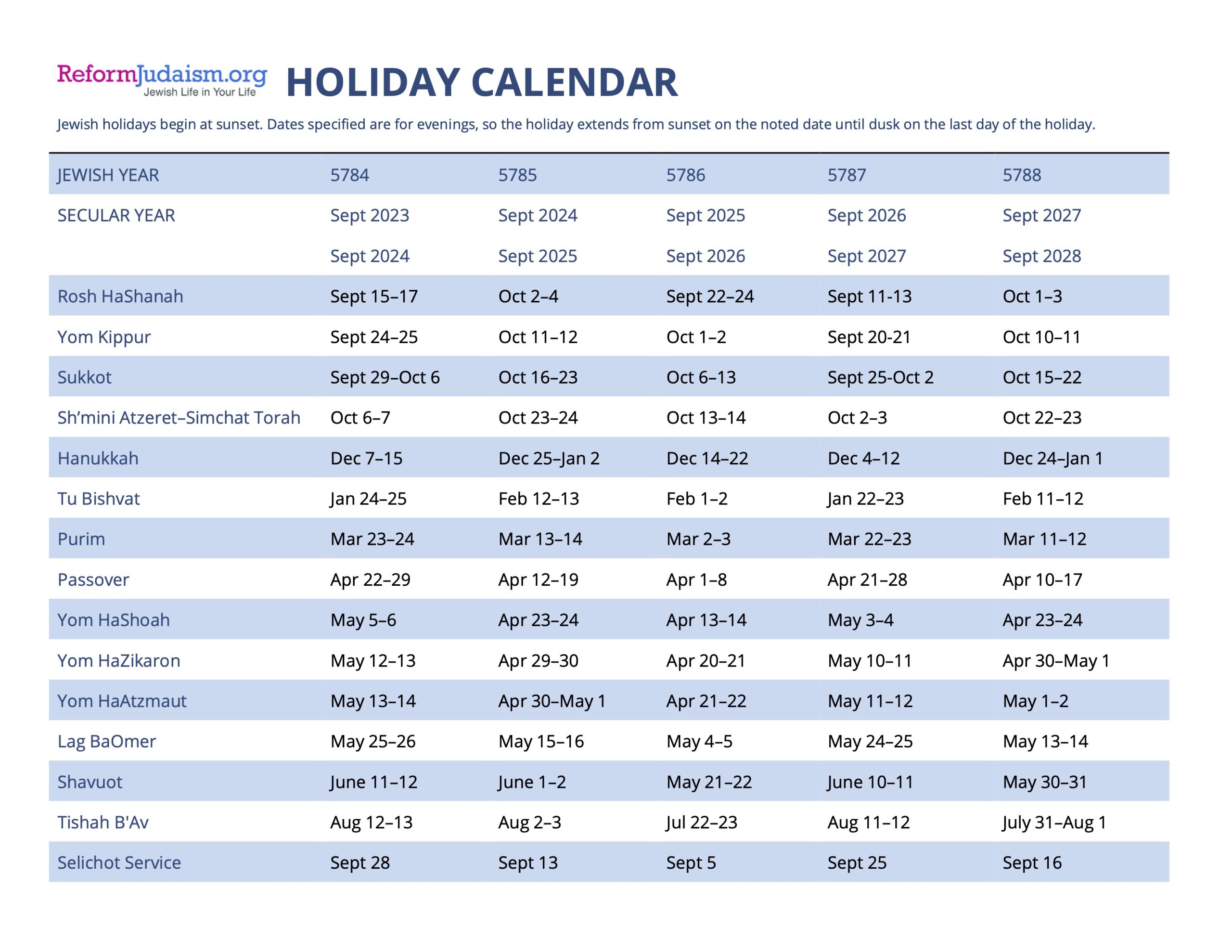 HolidayCalendar5784-5788